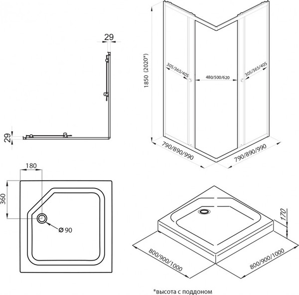 Душевой уголок Triton Вента 90x90