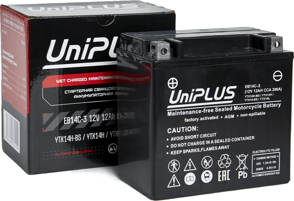 Мотоаккумулятор UniPLUS HP 0) 200A YTX14L-BS / EB14C-3