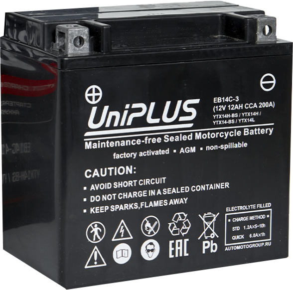 Мотоаккумулятор UniPLUS HP (1) 200A YTX14-BS / EB14C-4  - фото