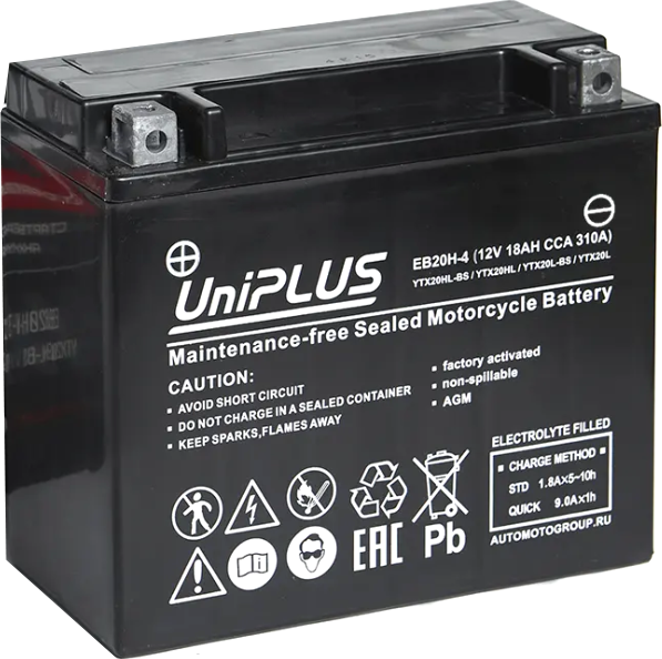 Мотоаккумулятор UniPLUS HP (1) 230A YTX20CH-BS / EB20CH-4 - фото