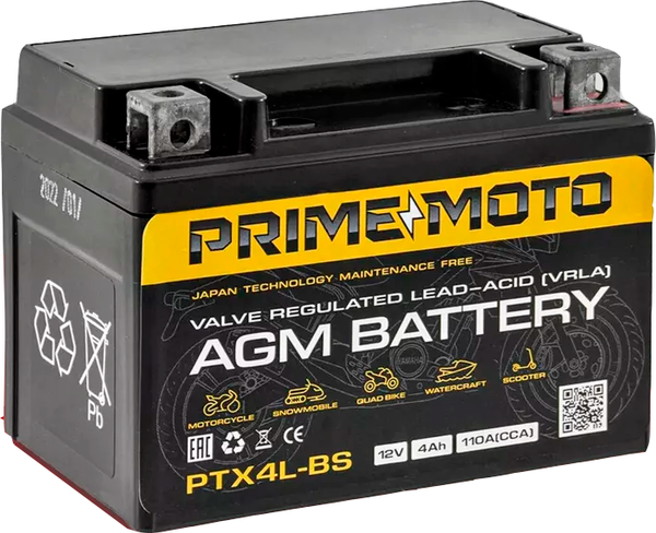 Мотоаккумулятор PrimE (0) 110A YTX4L-BS / PTX4L-BS - фото