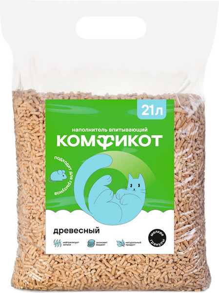 Наполнитель для туалета Комфикот Древесный впитывающий - фото