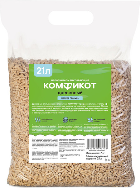Наполнитель для туалета Комфикот Древесный впитывающий