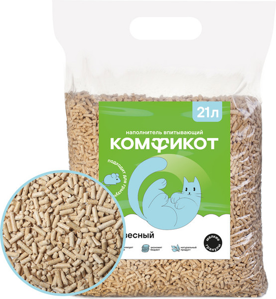 Наполнитель для туалета Комфикот Древесный впитывающий