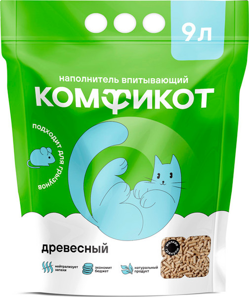 Наполнитель для туалета Комфикот Древесный впитывающий - фото