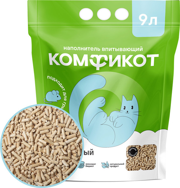 Наполнитель для туалета Комфикот Древесный впитывающий