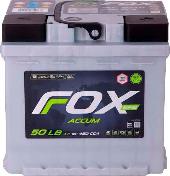 Автомобильный аккумулятор FOXACCUM EFB 50 Ah (0) низкий 450A LB1 / 12V50 AH/LB1B - фото