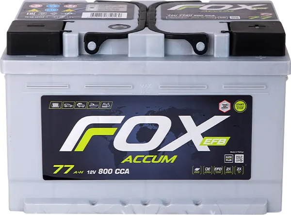 Автомобильный аккумулятор FOXACCUM EFB 77 Ah (0) низкий 800A LB3 / 12V77 AH/L3B - фото