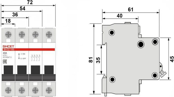 Выключатель нагрузки SHCET ВН32-100 1Р 32А / S0000325