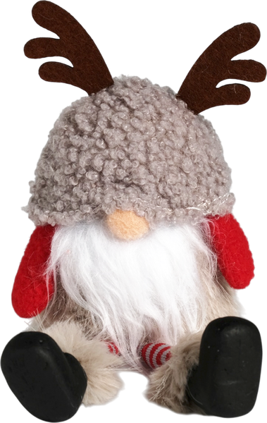 Фигура новогодняя No Brand Гном в серой барашковой шапке с рожками / 10471292 - фото