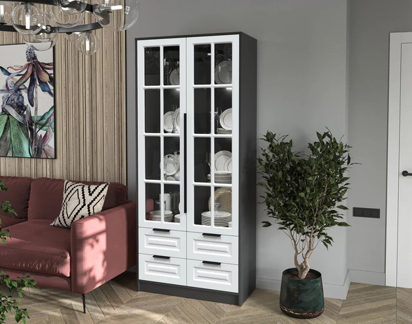 Шкаф с витриной Интерлиния Концепт КТ-ШВ2 с подсветкой Деко