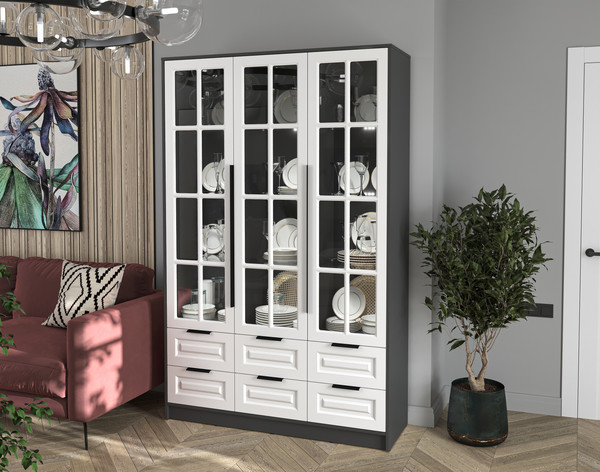 Шкаф с витриной Интерлиния Концепт КТ-ШВ3 с подсветкой Деко