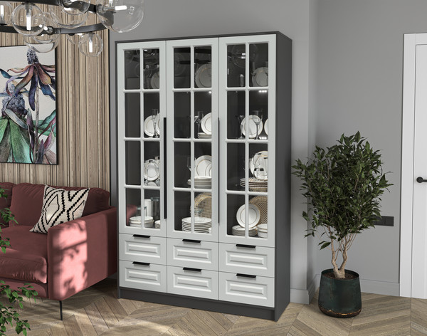 Шкаф с витриной Интерлиния Концепт КТ-ШВ3 с подсветкой Деко