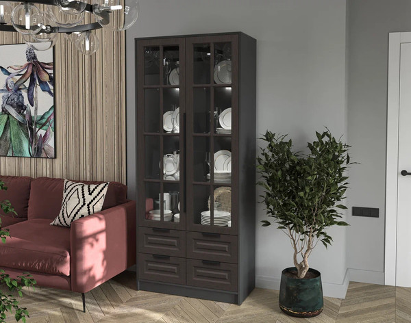 Шкаф с витриной Интерлиния Концепт КТ-ШВ2 с подсветкой Деко