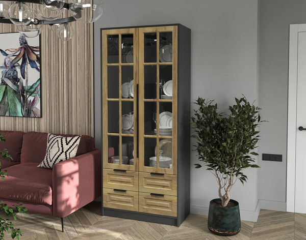 Шкаф с витриной Интерлиния Концепт КТ-ШВ2 Деко