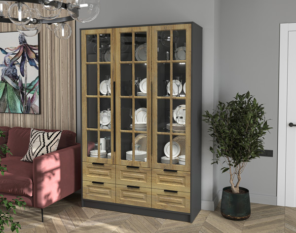 Шкаф с витриной Интерлиния Концепт КТ-ШВ3 с подсветкой Деко