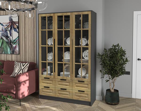 Шкаф с витриной Интерлиния Концепт КТ-ШВ3 Деко