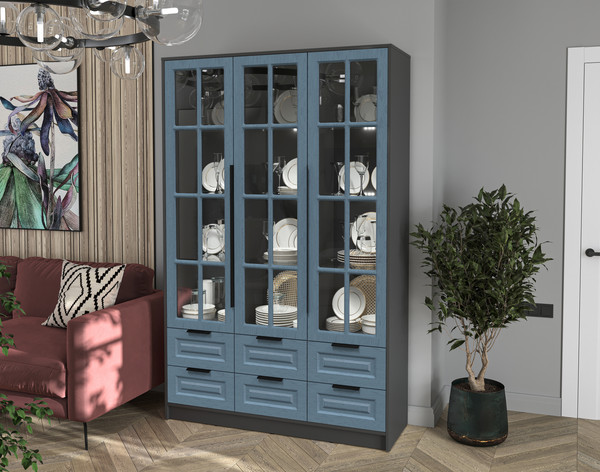 Шкаф с витриной Интерлиния Концепт КТ-ШВ3 с подсветкой Деко