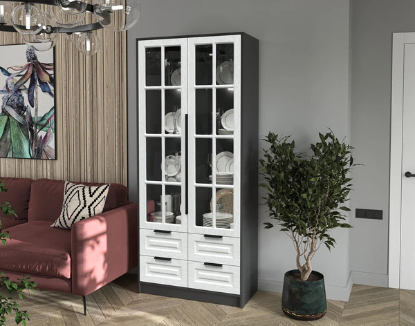 Шкаф с витриной Интерлиния Концепт КТ-ШВ2 с подсветкой Деко