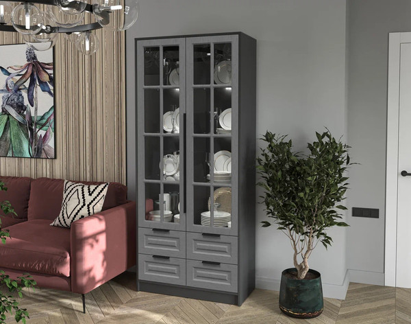 Шкаф с витриной Интерлиния Концепт КТ-ШВ2 с подсветкой Деко