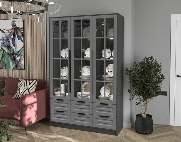 Шкаф с витриной Интерлиния Концепт КТ-ШВ3 с подсветкой Деко