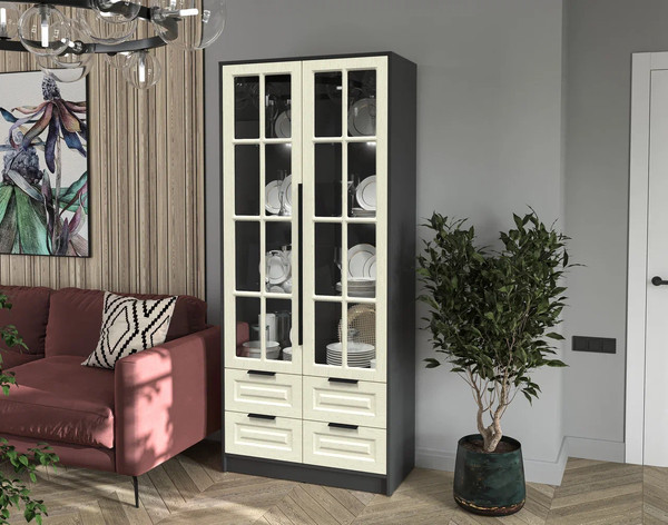 Шкаф с витриной Интерлиния Концепт КТ-ШВ2 с подсветкой Деко