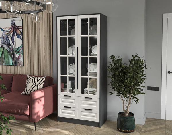 Шкаф с витриной Интерлиния Концепт КТ-ШВ2 с подсветкой Деко