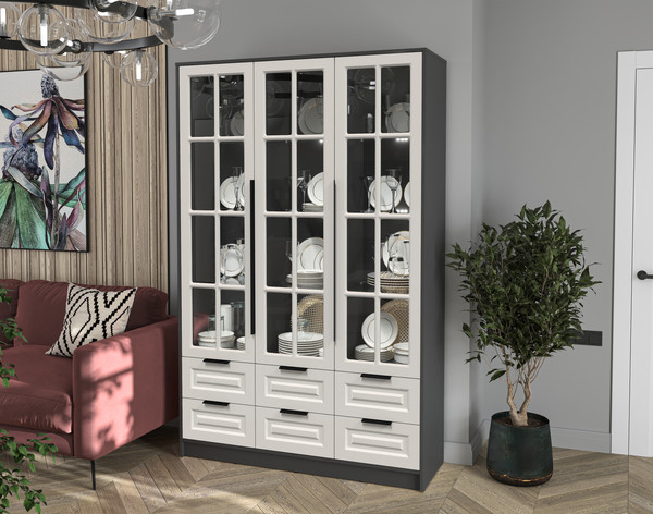 Шкаф с витриной Интерлиния Концепт КТ-ШВ3 с подсветкой Деко