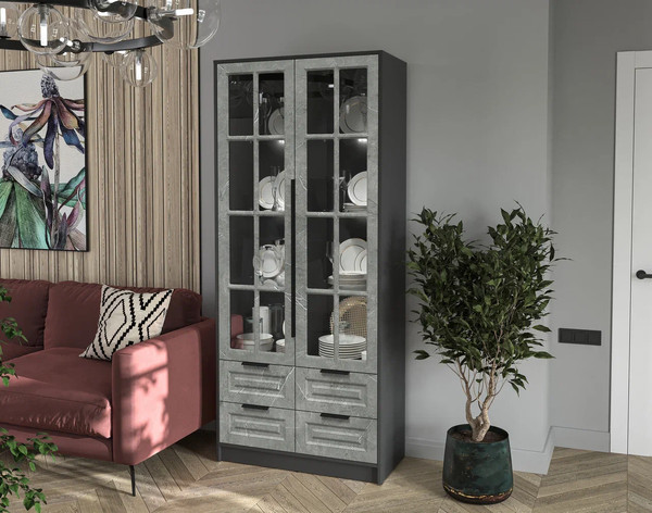 Шкаф с витриной Интерлиния Концепт КТ-ШВ2 с подсветкой Деко