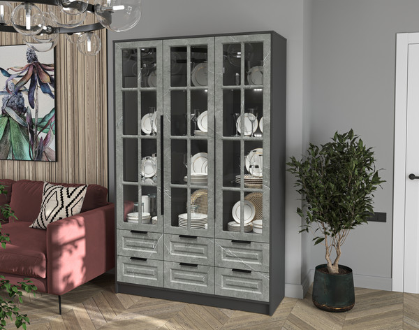 Шкаф с витриной Интерлиния Концепт КТ-ШВ3 с подсветкой Деко