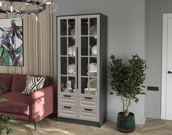 Шкаф с витриной Интерлиния Концепт КТ-ШВ2 с подсветкой Деко