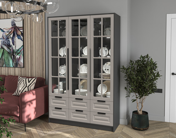 Шкаф с витриной Интерлиния Концепт КТ-ШВ3 с подсветкой Деко