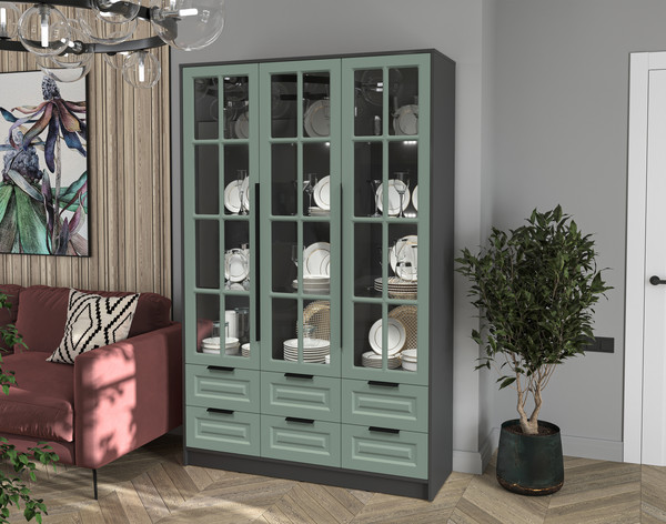 Шкаф с витриной Интерлиния Концепт КТ-ШВ3 с подсветкой Деко