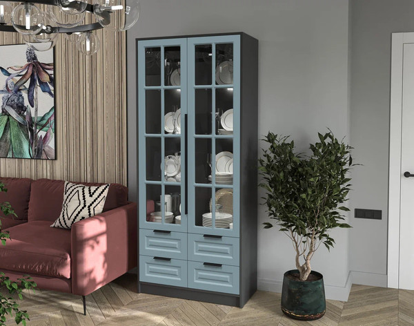 Шкаф с витриной Интерлиния Концепт КТ-ШВ2 с подсветкой Деко