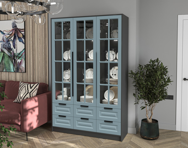 Шкаф с витриной Интерлиния Концепт КТ-ШВ3 с подсветкой Деко