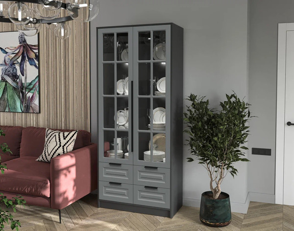 Шкаф с витриной Интерлиния Концепт КТ-ШВ2 с подсветкой Деко