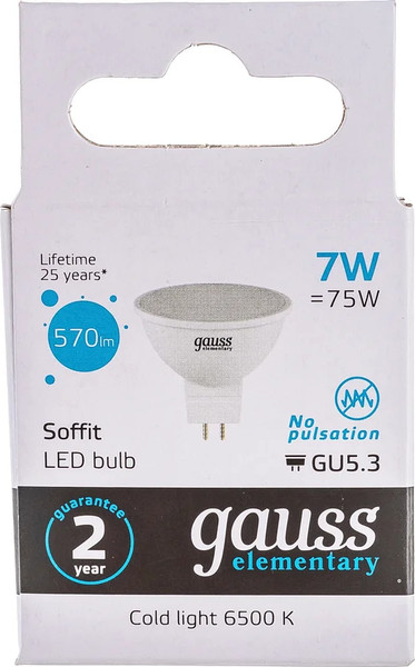 Лампа Gauss Elementary MR16 7W 570lm 6500K GU5.3 / 13537