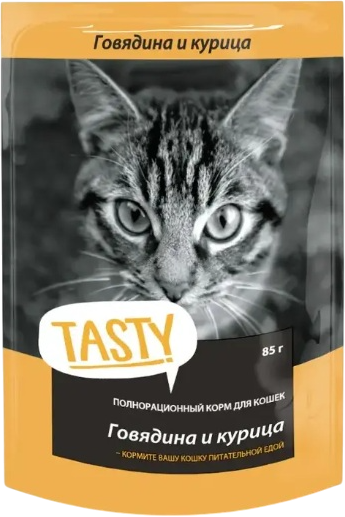 Влажный корм для кошек Tasty Cat С говядиной и курицей в желе - фото