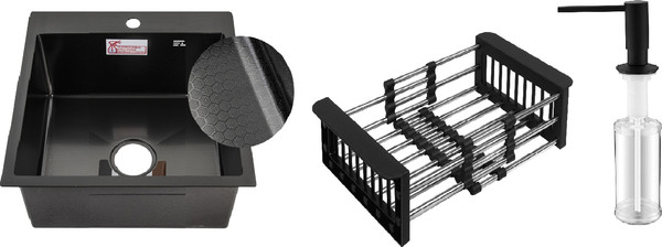 Мойка кухонная Schtoff Best Decor Black 4550+ KR-1 Black + SD-1 Black - фото