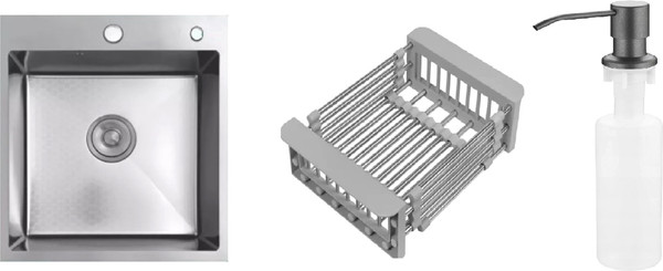 Мойка кухонная Schtoff Best Decor Silver 4550 + KR-1 Grey + SD-1 Grey - фото