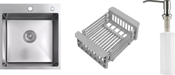 Мойка кухонная Schtoff Best Decor Silver 4550 + KR-1 Grey + SD-1 Silver - фото