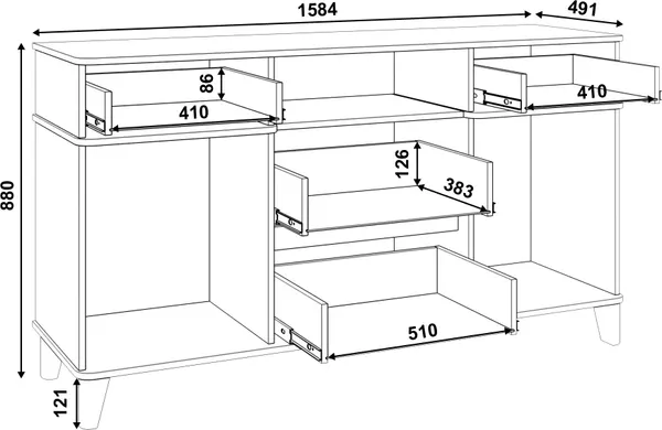 Тумба MODULA Карпин INV01T-2D4S-1584/491/880(02)