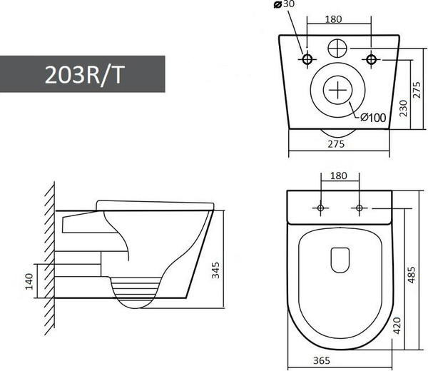 Унитаз подвесной с инсталляцией Grado GD-W203T + TECE Kit 9400412