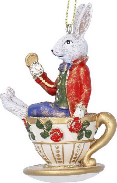 Елочная игрушка Gisela Graham Alice in Christmas Land Белый кролик в чайной чашке / 10041 - фото