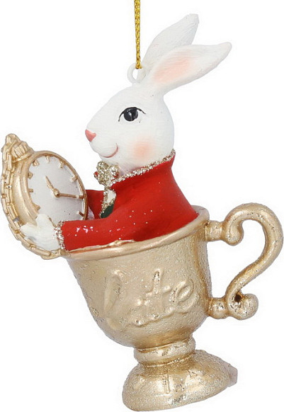 Елочная игрушка Gisela Graham Alice in Christmas Land Белый кролик в чайной чашке / 10596 - фото