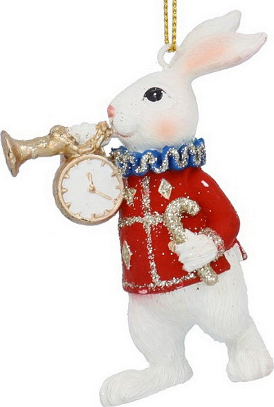 Елочная игрушка Gisela Graham Alice in Christmas Land Белый кролик с трубой-часами / 10599_1 - фото