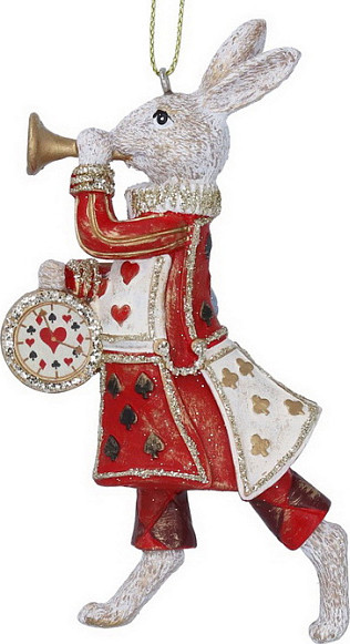 Елочная игрушка Gisela Graham Alice in Christmas Land Белый кролик с трубой / 10036 - фото