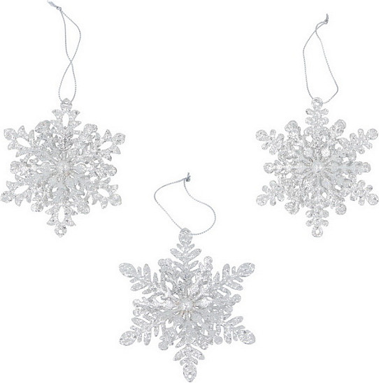 Елочная игрушка Gisela Graham Snowberries Бледно-серебристая сверкающая снежинка / 15536