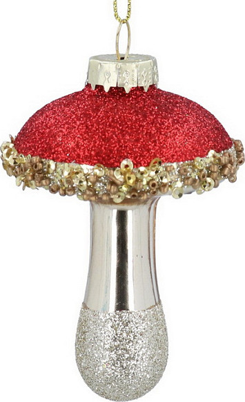 Елочная игрушка Gisela Graham Красный гриб All Glass / 01275 - фото