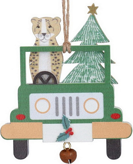 Елочная игрушка Gisela Graham Going Home For Christmas Леопард в машине / 10354_2 - фото